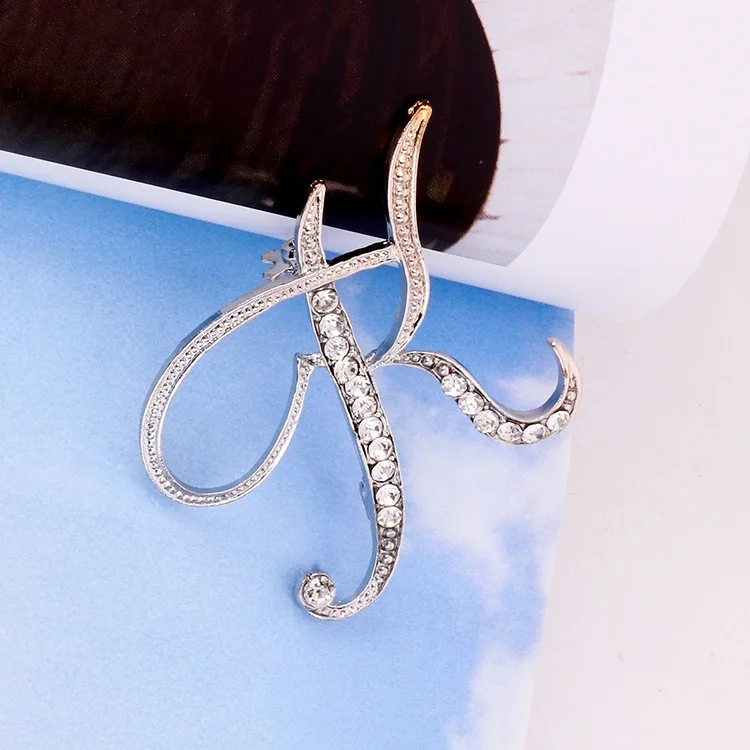 thumbnail interactive-video image 1 of Letter Brooch Pins, Crown Initial Rhinestone Alphabet K Letter... 1 of 10