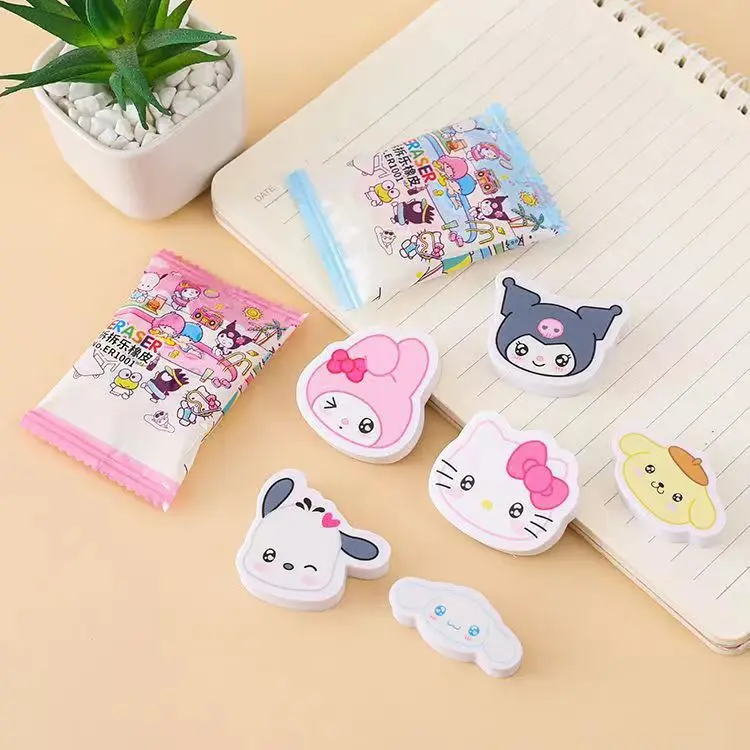 Sanrioed Cartoon Eraser Rubber 60pcs Kawaii Students Stationery Kuromi ...