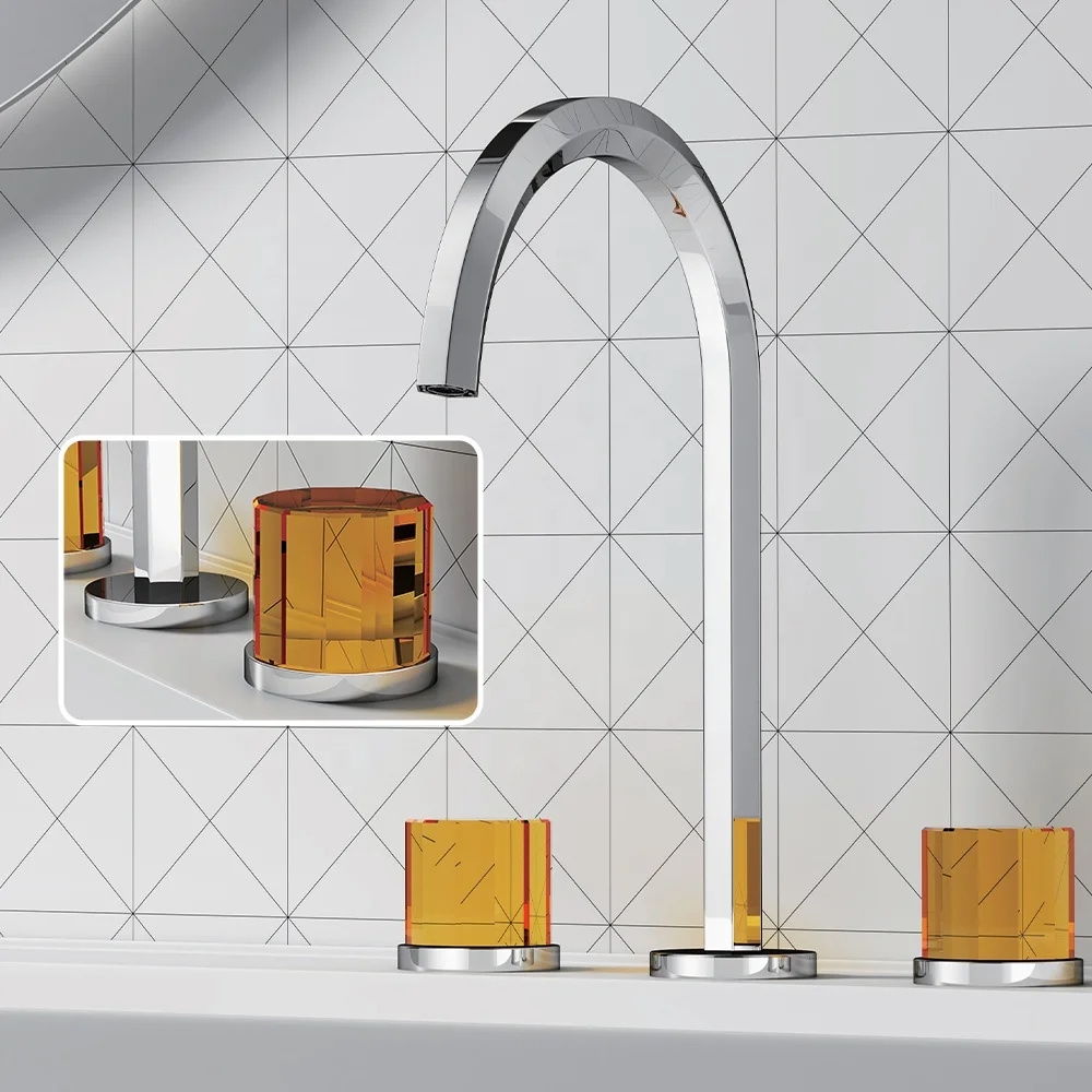 Hotel Bathroom Design Modern Basin Faucet Colour Crystal Handle Mixer 3 Holes Dual Handle Sink Faucet