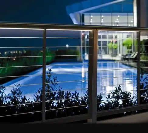 Contemporary design powder coated stainless steel cable wire patio railing with led lights from Chinese railing supplier details