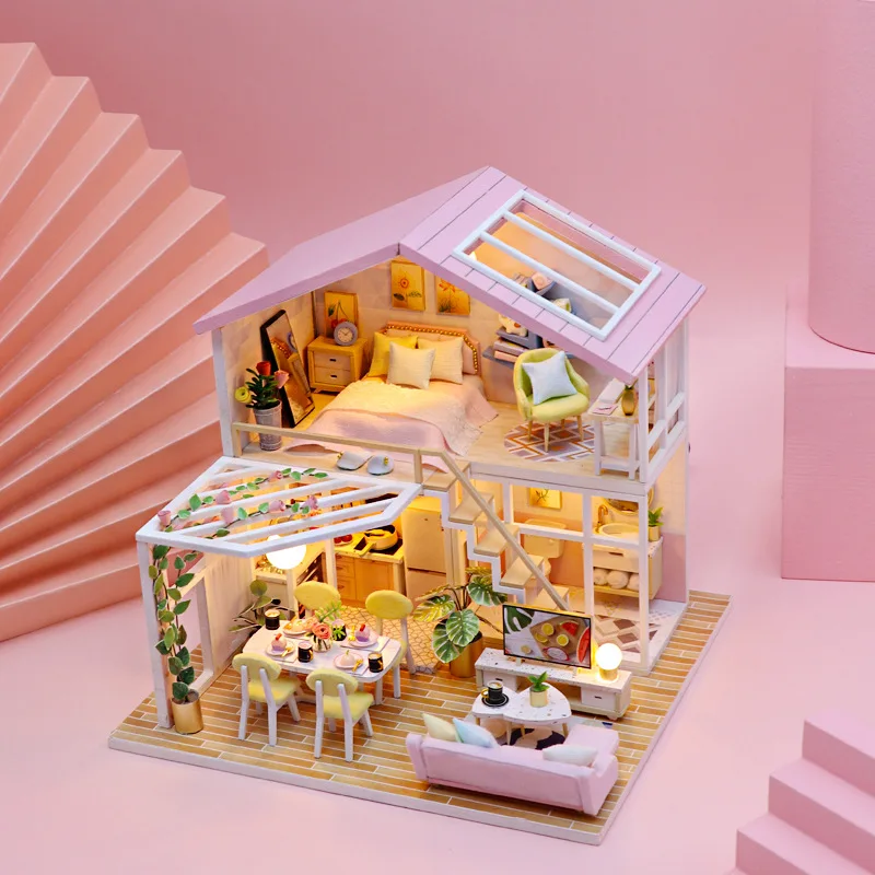 Wooden Doll House With Miniature Furniture Diy Craft Houses Wholesale for Girls Model Toy