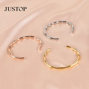 Wholesale Jewelry Factory Price 18K Gold Plated Silver Stainless Steel Cuff Bamboo Bangle Rose Gold Bracelet for Men and Women