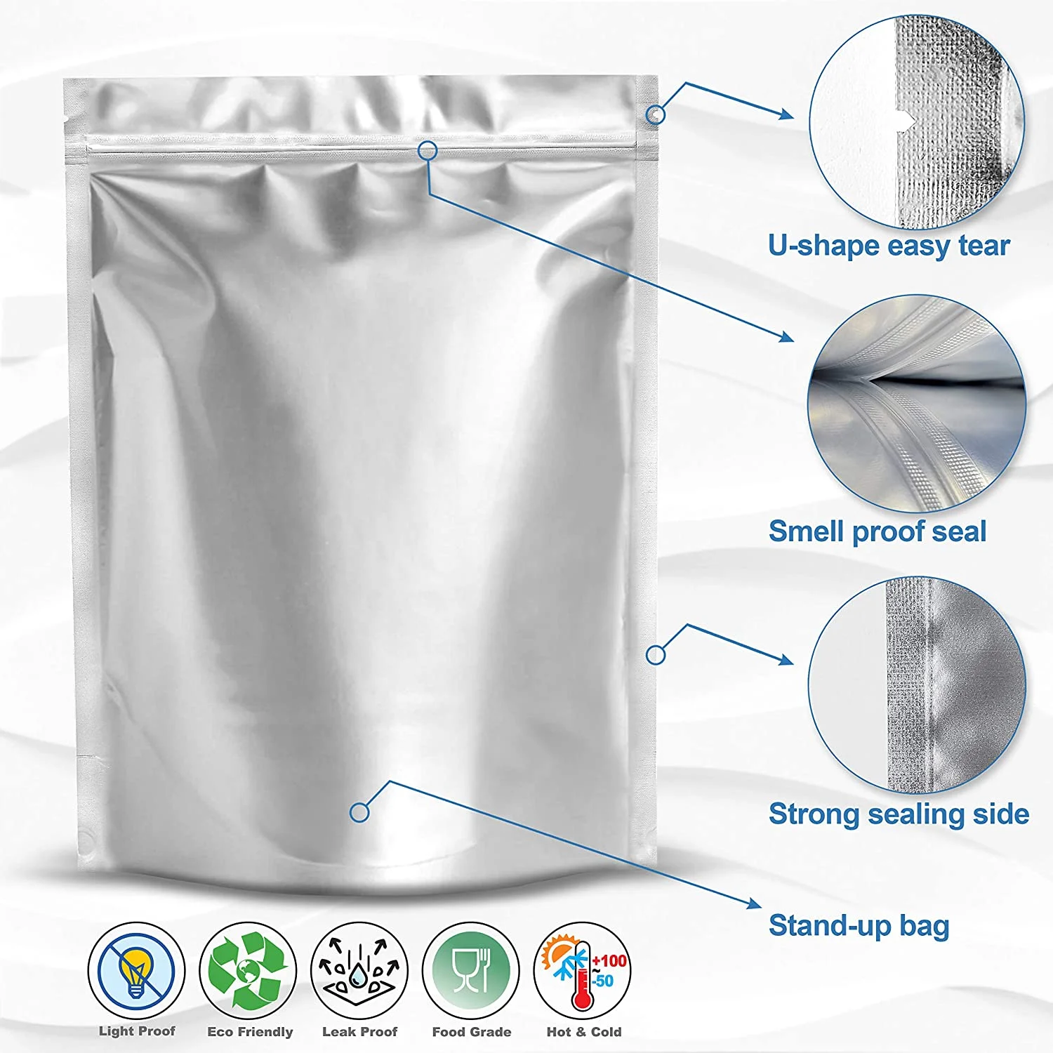 Smell Proof 10 Mil Thick Mylar Bags 1 Gallon w/ Oxygen Absorber