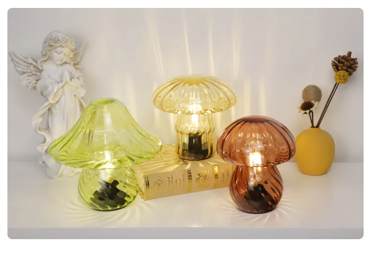 2024 New Arrival Retro Handmade Mushroom Bedroom Besides Leopard Print Table Lamp Battery Operated Wireless Tea Lights Christmas supplier