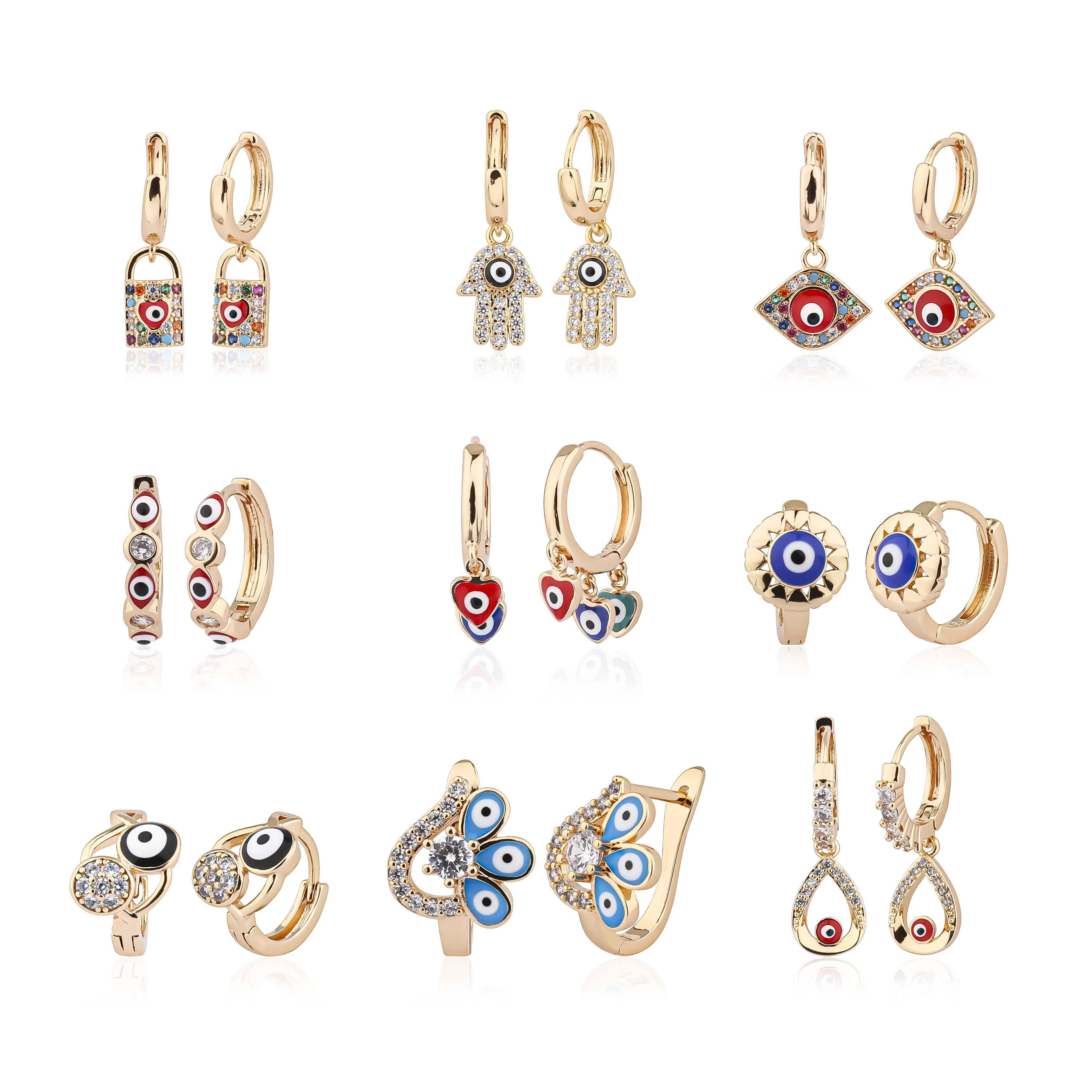Chuangmei Colorful Eye Hamsa Ojo Aretes - Trendy Earrings