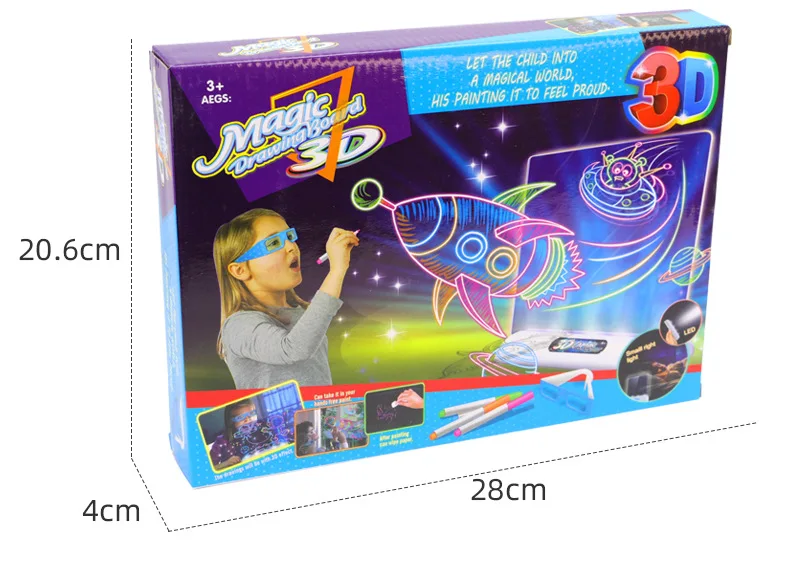 3d Glasses Tablet Light Effects Puzzle Board 3d Magic Drawing Board ...