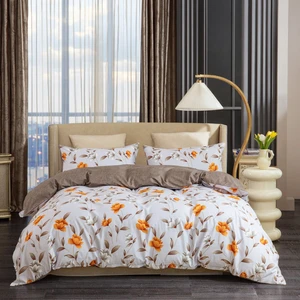 European American Style Three-Piece Duvet Cover Set Home Textile Bed Sheet Plant Flower Printed Polyester Fabric Bedding