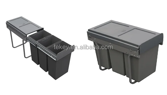 Grey Integrated Pull Out Kitchen Waste & Recycling Bin for 300mm Base Unit  30 L