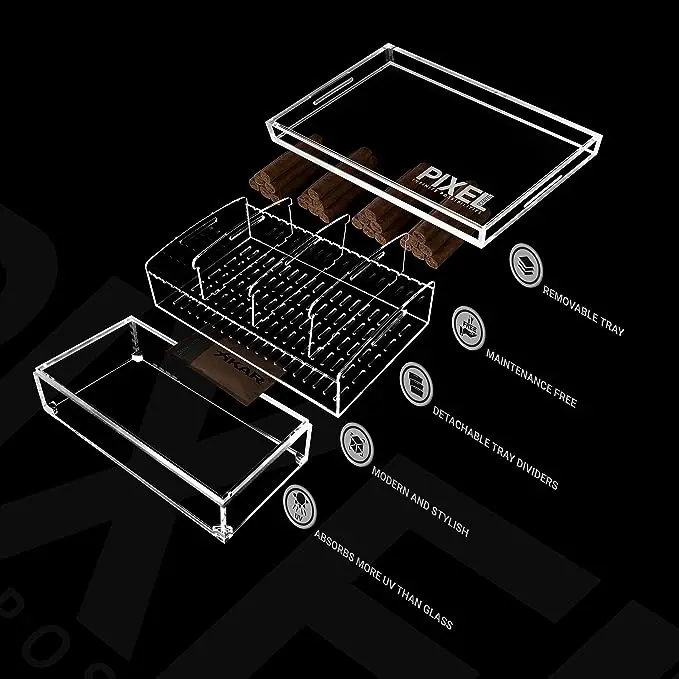 RAYI Custom Modern Clear Large Acrylic Cigar Humidor Box High Airtight Display Case With Lid