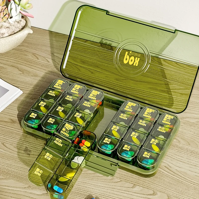 Wannuo Removable Airtight Pill Organizer 21-grid Portable Drug Box Stylish Plastic Pill Box with Schedule