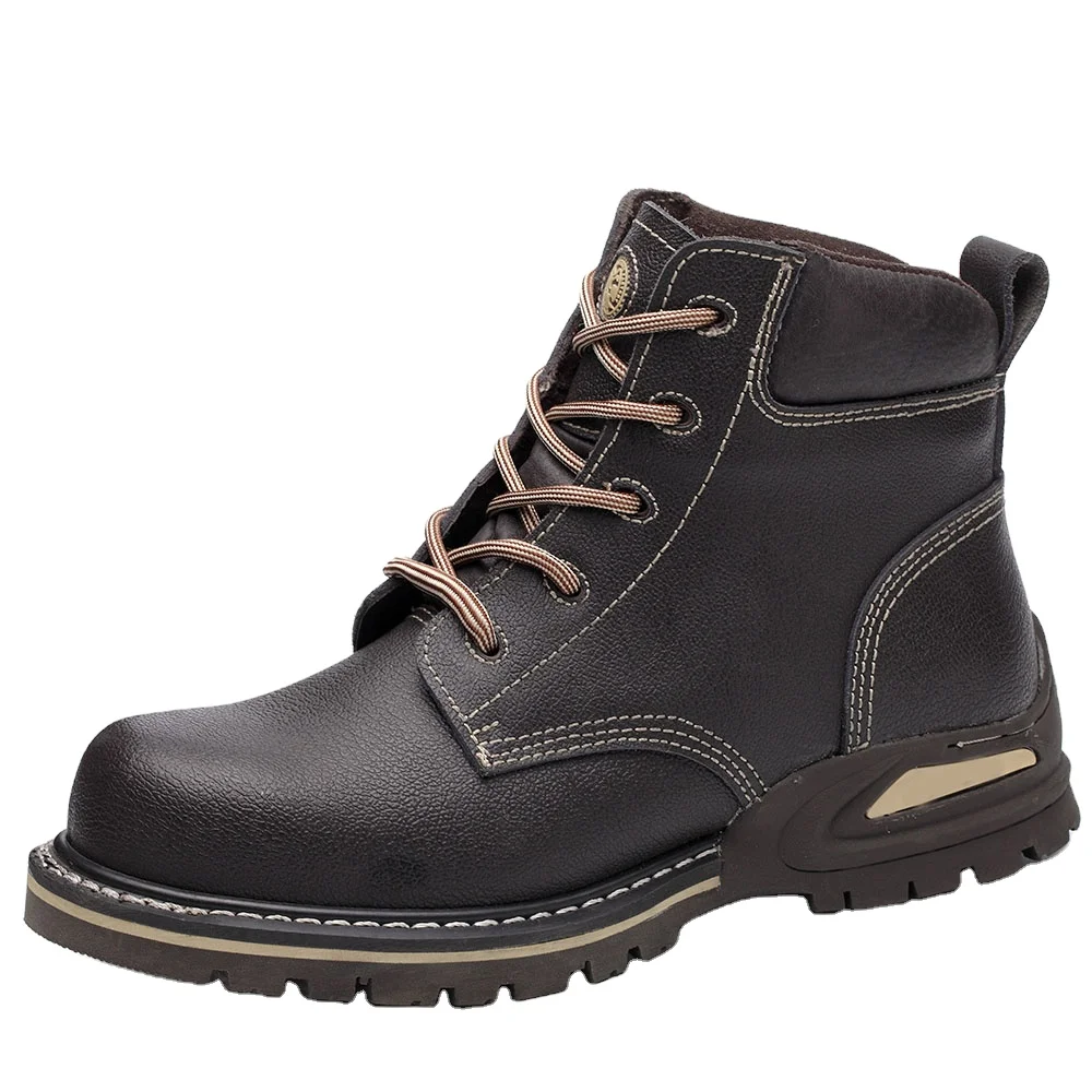 Черные сверхпрочные прорезные защитные ботинки Goodyear среднего размера строительные рабочие со стальным носком и пластиной Лошадиная кожа