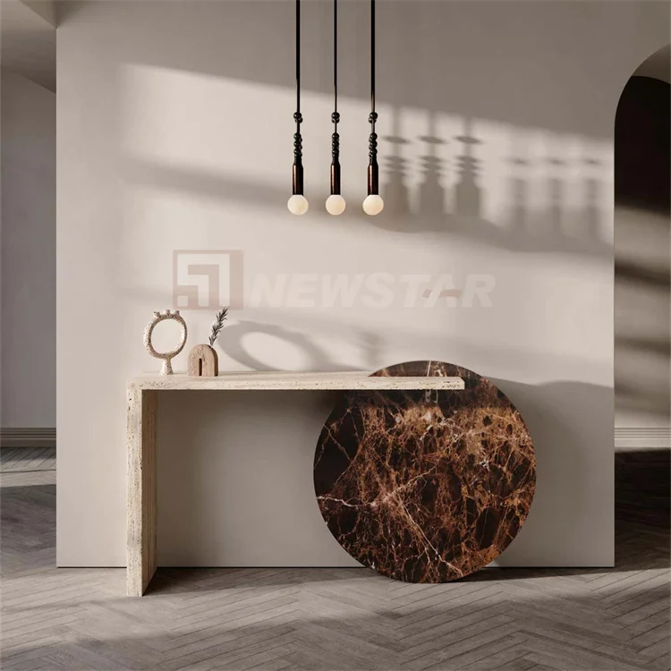 Italian Minimalist Travertine Hallway Console Table Custom Design Home Decoration Porch Table Natural Marble Console Table