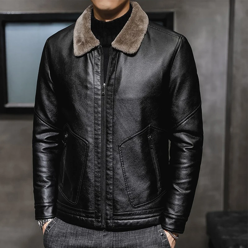 New Thick Leather Jacket Mens Winter Autumn Men's Jacket Fashion Faux ...