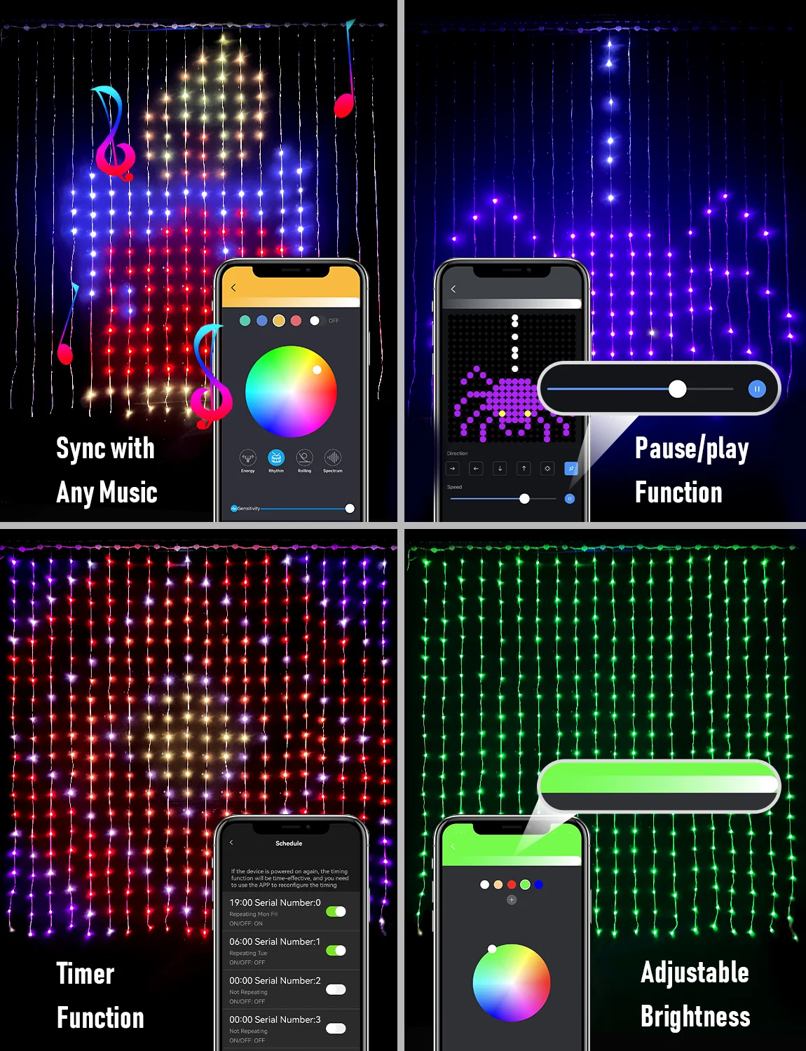 Strings Smart 400 Led Curtain Light Bluetooth App Music Sync DIY Customize Pattern and Text RGB Colorful Light