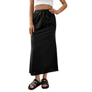 A casual solid-color basic black dress for women and an elegant summer commuting skirt