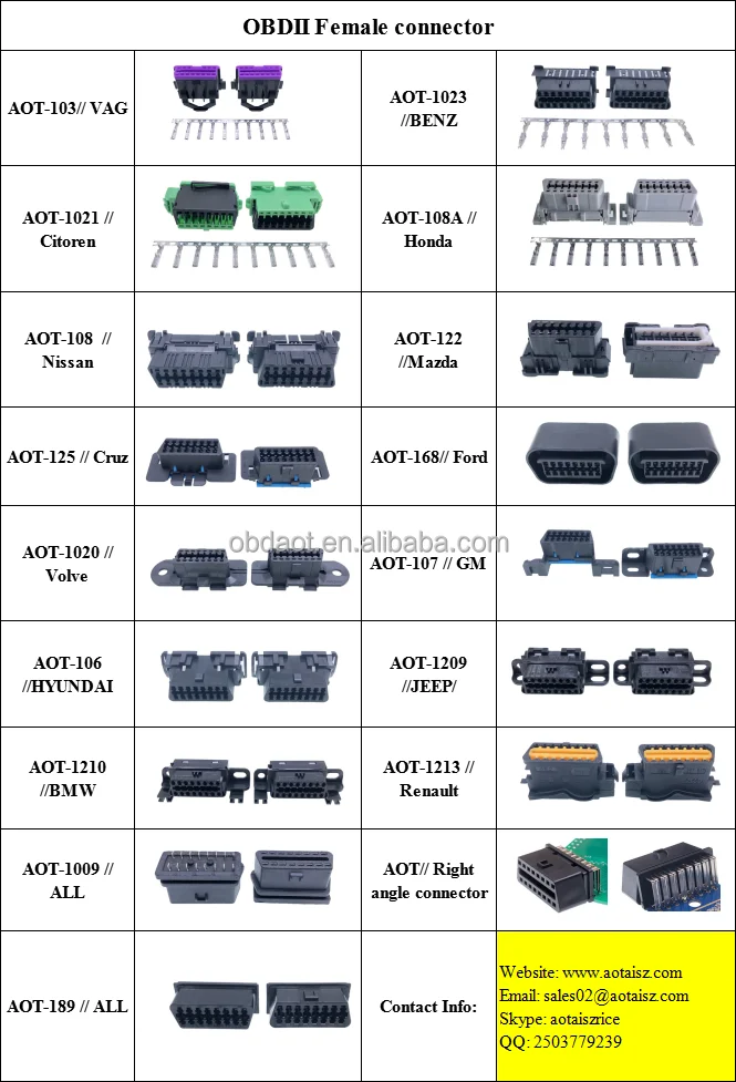 Obd1 Obd2 16pin Male Connector For Pcb J1962 Obd Right Angle Pins Plugs ...