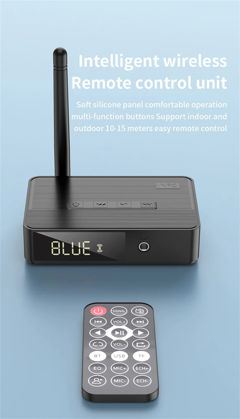 NFC Blue-tooth 5.3 Transmitter Receiver 3.5mm AUX Optical 6.5mm Microphone / U Disk / TF Card HIFI Wireless Audio Adapter