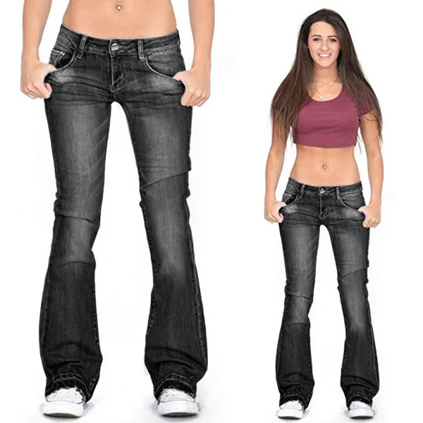 Women's Jeans Skinny Flared Solid Color Low Waist Jeans Denim Stretch ...