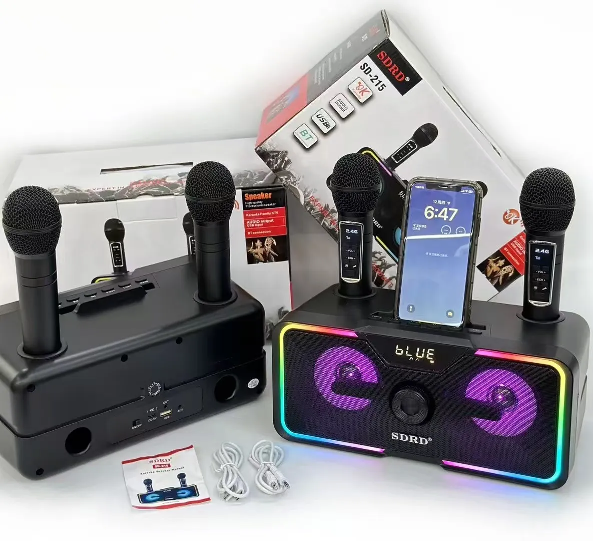 カラオケbLUE SDRD ワイヤレススピーカー 新製品 SDRD SD-215 プロ仕様 LED搭載 ポータブル マイク付き 屋外対応