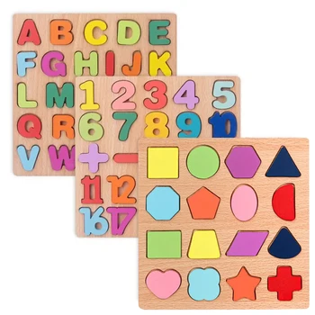 Wooden board alphabet number kids Montessori 3D learning puzzle early educational activity boards toys for child boys and girls