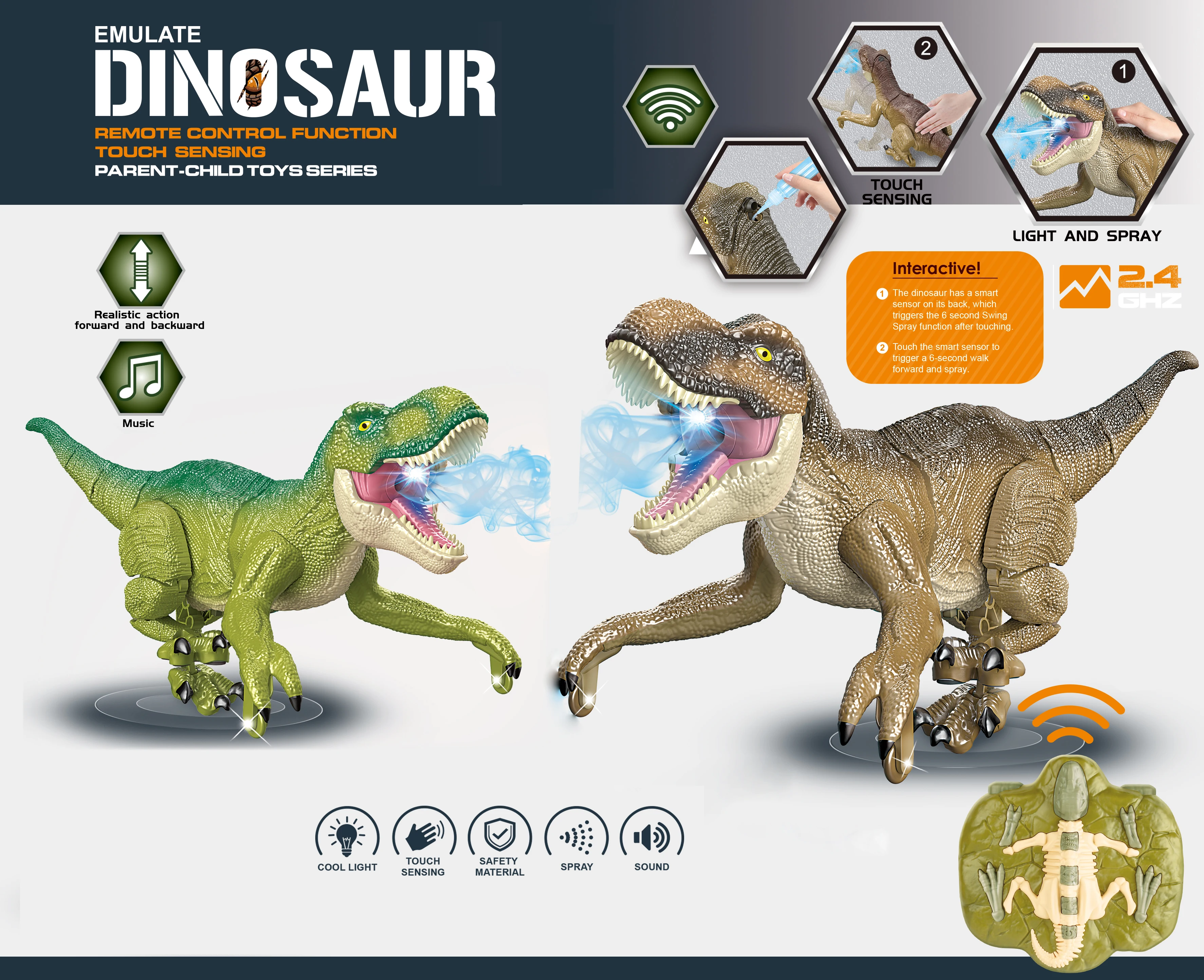 Amewi Dinosaurio Teledirigido Velociraptor 2.4 GHz – Figura De 45 Cm Con Luces LED Y Sonidos, Batería Recargable Por USB, Listo Para Usar