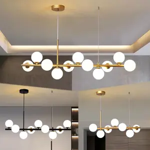 Glass Ball Pendant Lights Living Room Black Gold Iron Nordic Modern Led Chandelier Dining Room Kitchen