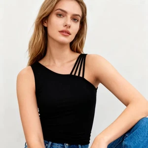 Women's Summer Knitted Soft Stretch High Quality Chic Asymmetric Multi - Strap Slim - Fit Tank Top