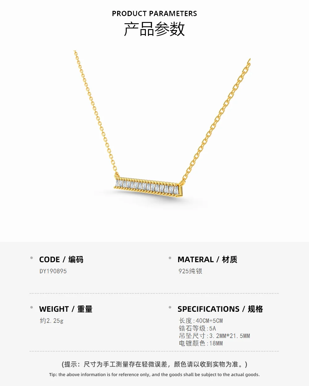 KAKODIY New Design 925 Sterling Silver Fine Jewelry 18K Gold Rectangular Necklace Pearlescent CZ Elegant Long Pendant Necklace for Women detail 1