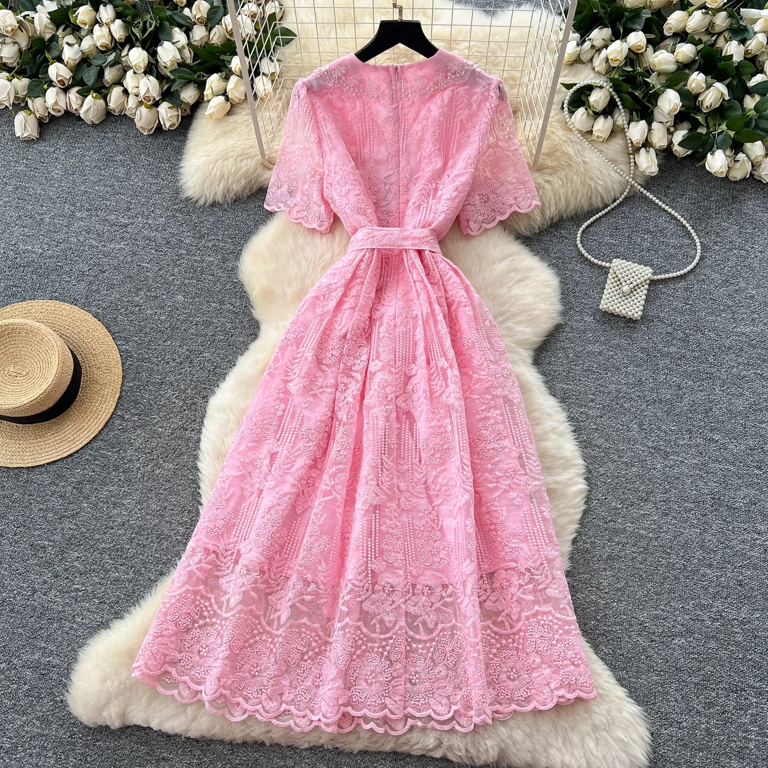 womens pink peter pan collar dress 60s pink dress, Peter pan collar dress, cotton pink dress, bishop mod 1960s dress stranger things
