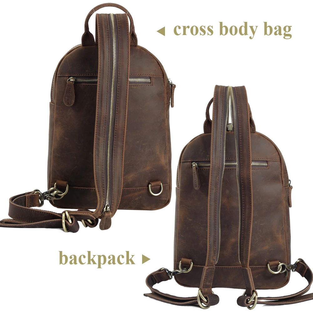 Tiding Smart Lady One Shoulder Cowhide Chest Sling Bag Mini Genuine Real Cow Leather Backpack for Women