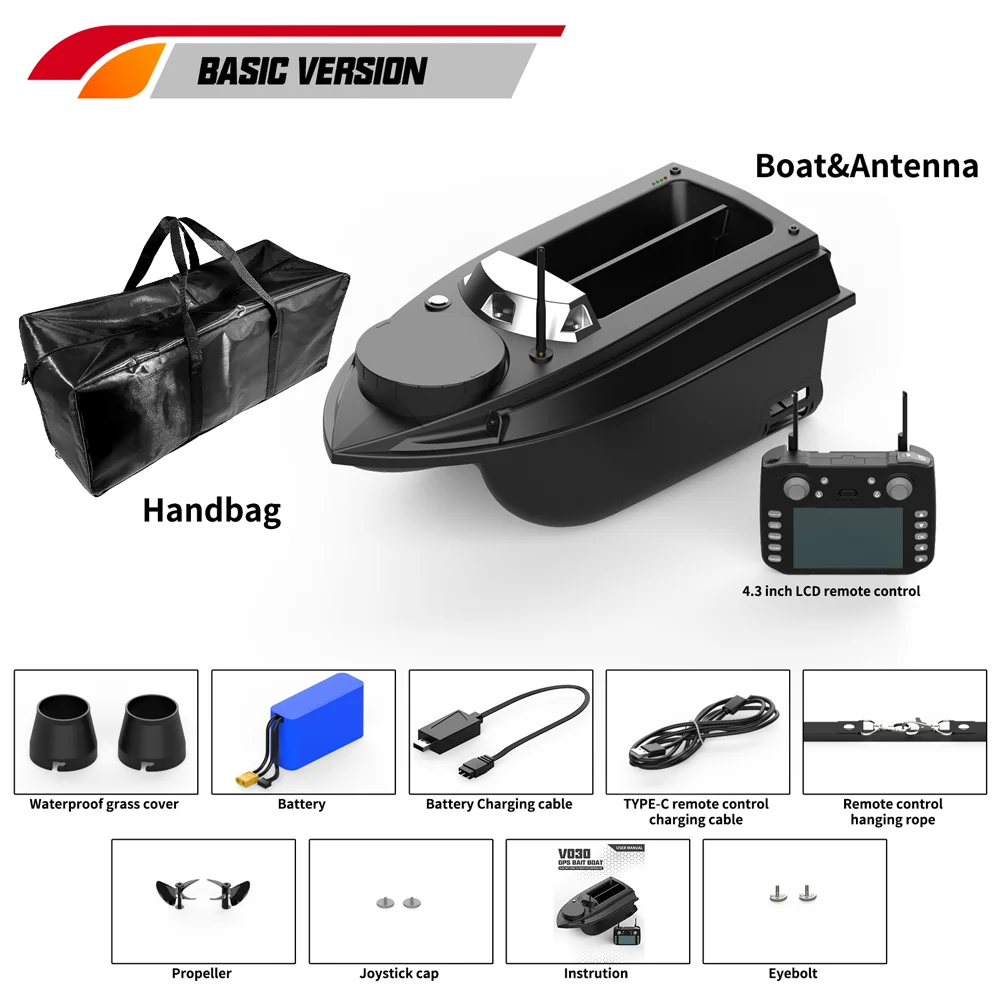 Bateau Appât RC Pour Pêche à La Carpe, Avec Sonar, Batteries Et Sac (très100, Noir/camo)