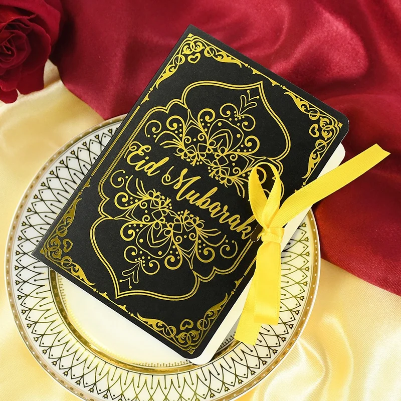 4 PCS Ramadan Ribbons 3/8\" Eid Mubarak Decor Ribbons Gold Ramadan Kareem Words Lantern Grosgrain Ribbons For Eid Ramadan Decoration Islamic Muslim Party Favor Gift Wrapping Crafts Decoration Supplies