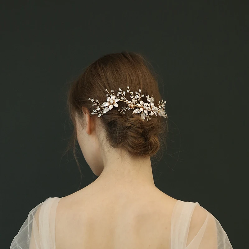 Handmade Elegant Rhinestone Pearl Bridal Tiara Wedding Bride Hair Comb for Momen