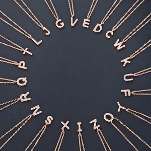 POLIVA Initial Letter Charm Necklace 925 Sterling Silver Rose Gold & Rhodium Plated Zircon Cute Wedding Gift