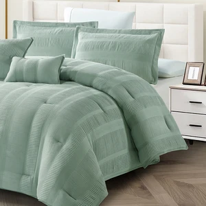 Customized 8pcs for Eco-Friendly Jacquard Microfiber Adult Bedding Set Solid Color Comforter Woven Plain Style Home Polyester