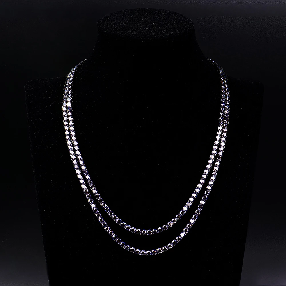 Wholesale 3mm Hip Hop Ice Moissanite Charm Necklace Black Rhodium 925 Sterling Silver Black Moissanite Third Party