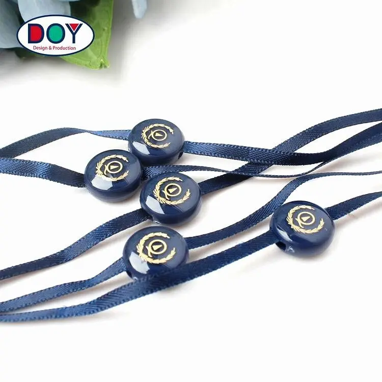 Epoxy Custom Name Logo Plastic Hang Tag String Fastener With Satin Ribbon
