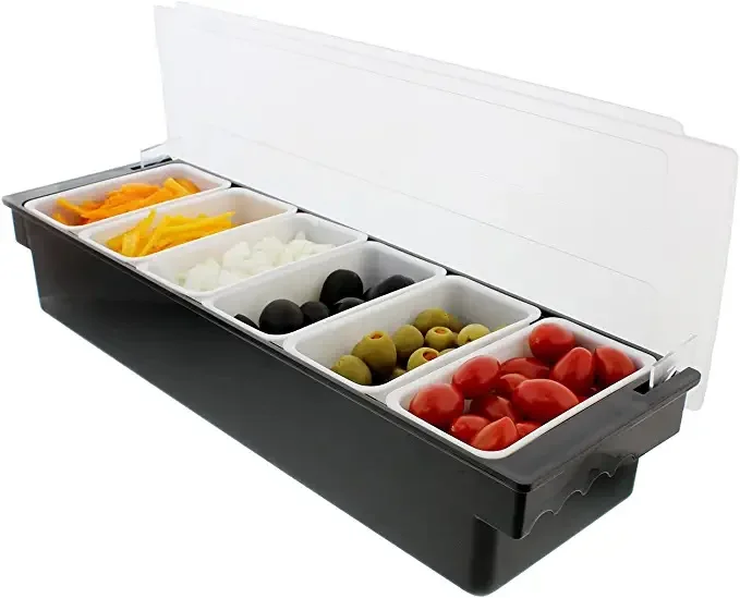 Hubert Bar Garnish Organizer Black Plastic - 6 Compartment