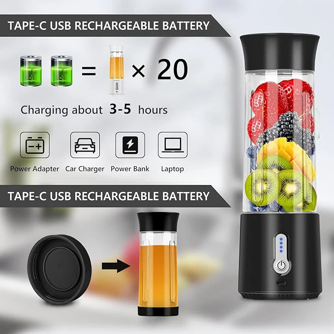 Блендер TYPE-C с USB перезаряжаемая портативная мини-соковыжималка 500 мл блендер 4000 мАч Мощный Соковыжималка шейкер