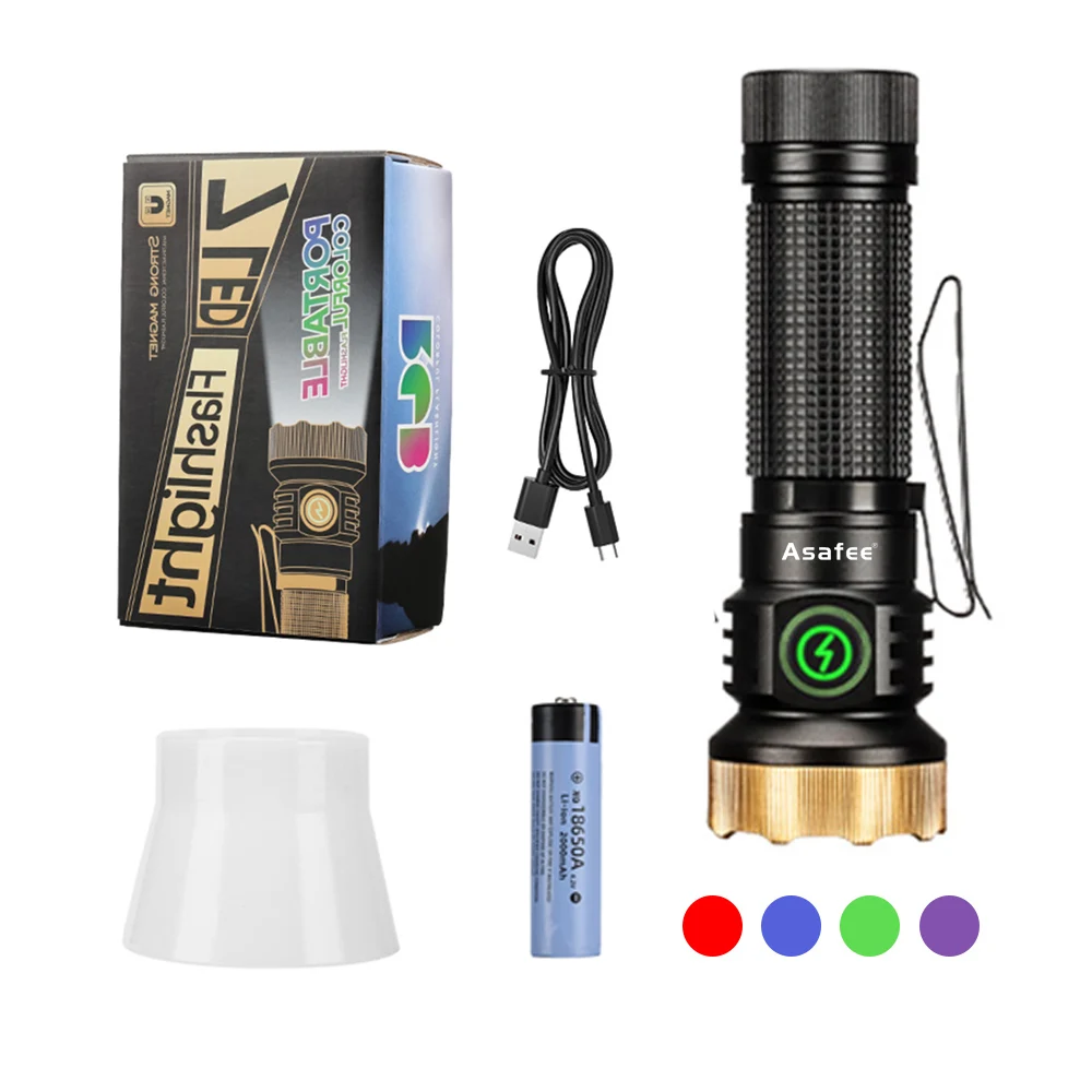 Portable Rechargeable EDC Small Flashlight 7pcs LED Waterproof Tactical Camping Torch Light with Magnet Aluminum Alloy Lamp Body