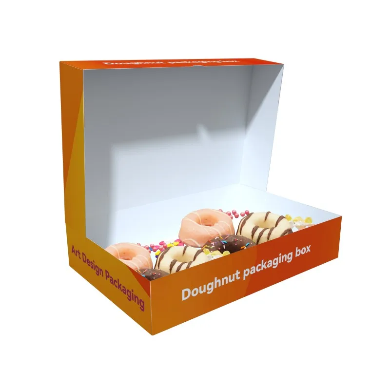 Lebensmittelechtes Backwaren-Donuts-Behälter mit Flexodruck, geprägtes Logo, Snack-Papierbox, biologisch abbaubar, beliebte Brot-Papierbox, kundenspezifische Lebensmittel-Papierverpackungen, kundenspezifische Donut-Verpackungen, kundenspezifische Kuchenbox, kundenspezifische Fabrik-Papierboxen