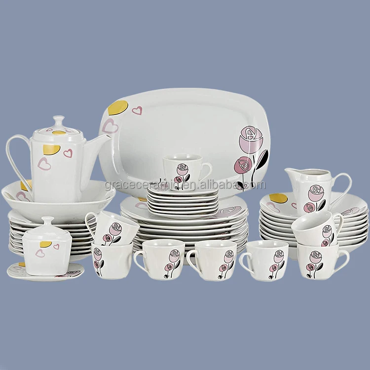 Wholesale Kitchen Plates Set Dinner Dinnerware Ceramic Fine Porcelain Luxury Dinner Ware Set 47