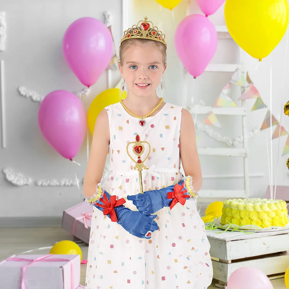 FZ004 Princess Belle Dress up Accessories Snow White Party Favors Gifts  Girl Crown Scepter Wand Necklace Gloves with Red Bow