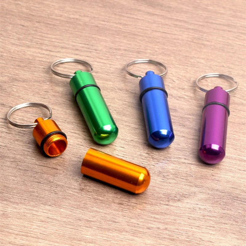 Waterproof Metal Easy to Take Right Angle Cap Pill Case Keychain with 1aser Engrave Logo