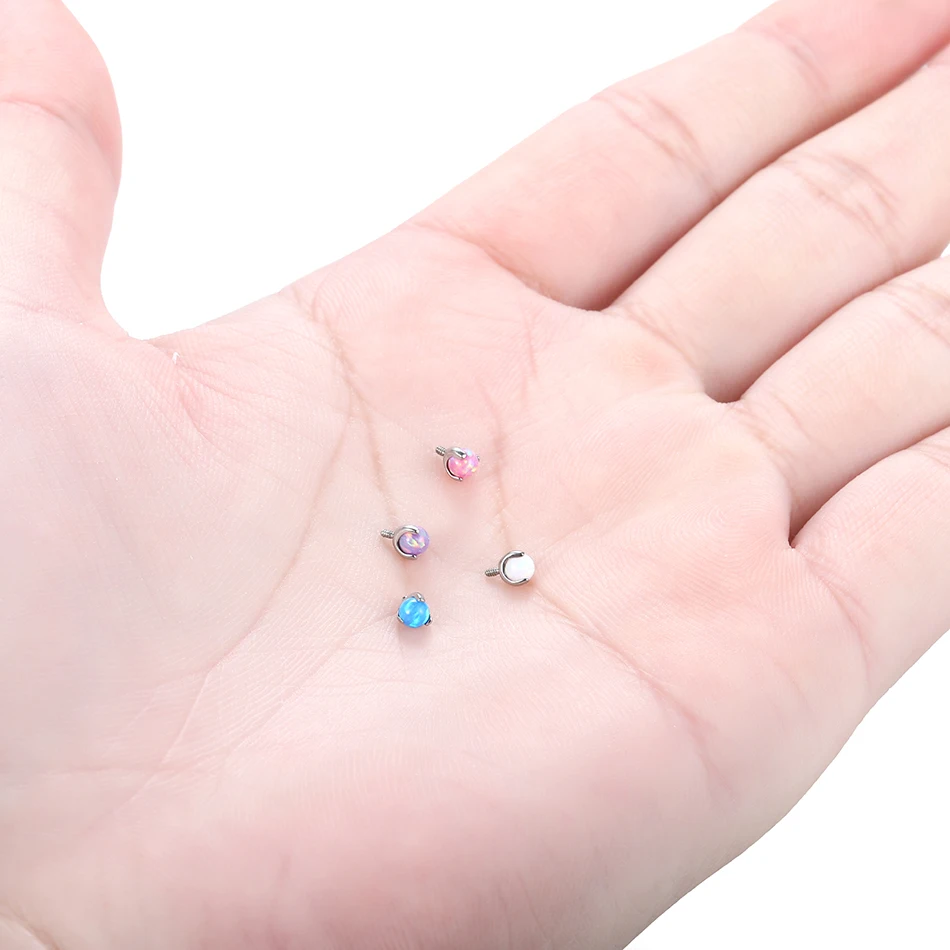 10Pcs Titanium Threaded Claw Opal Replacement for Ear Studs Cartilage Helix Tragus Piercing Labret Industrial Barbells Horseshoe