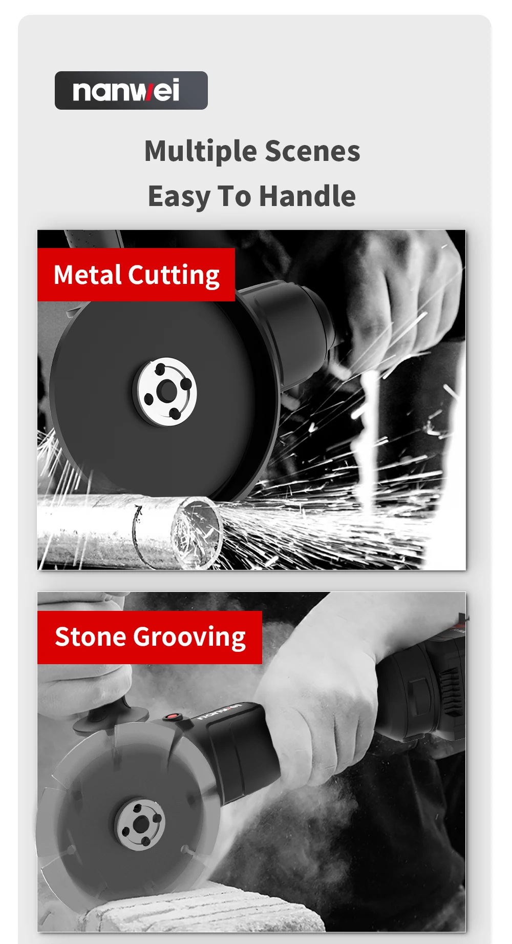NANWEI 5000-9000 RPM Angle Grinder - Powerful Brushless Motor