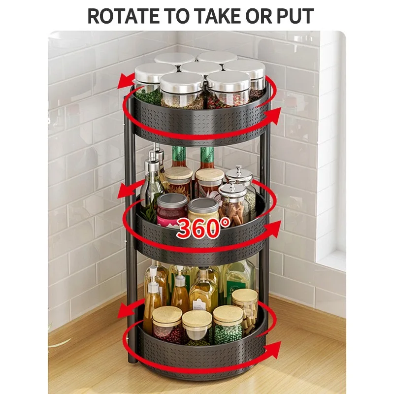 Rotatable Kitchen Spice Rack Countertop Corner Seasoning Bottle Rack Multifunctional Kitchen Storage Rak Dapur