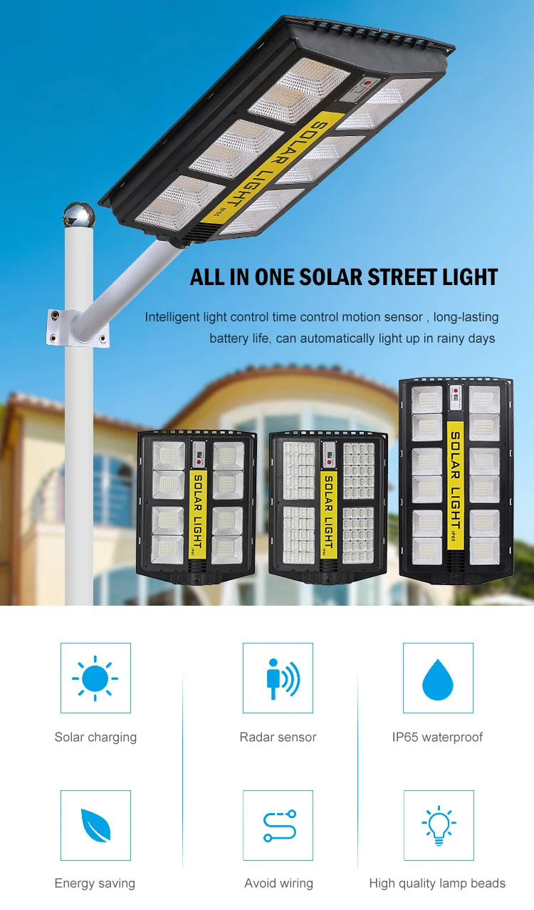 Super Bright Outdoor Lighting Waterproof Ip65 400w 600w All In One Integrated Led Solar Streetlight