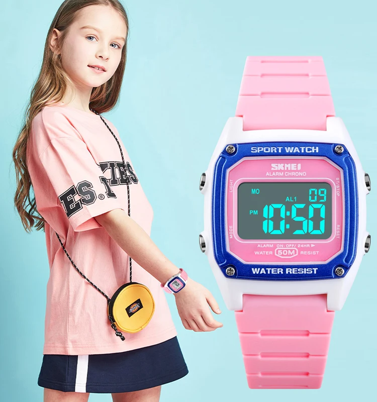 Skmei 1614 High Quality Kids Sports Watches 5atm Water Resistant Silicone Band Led Watch for Children