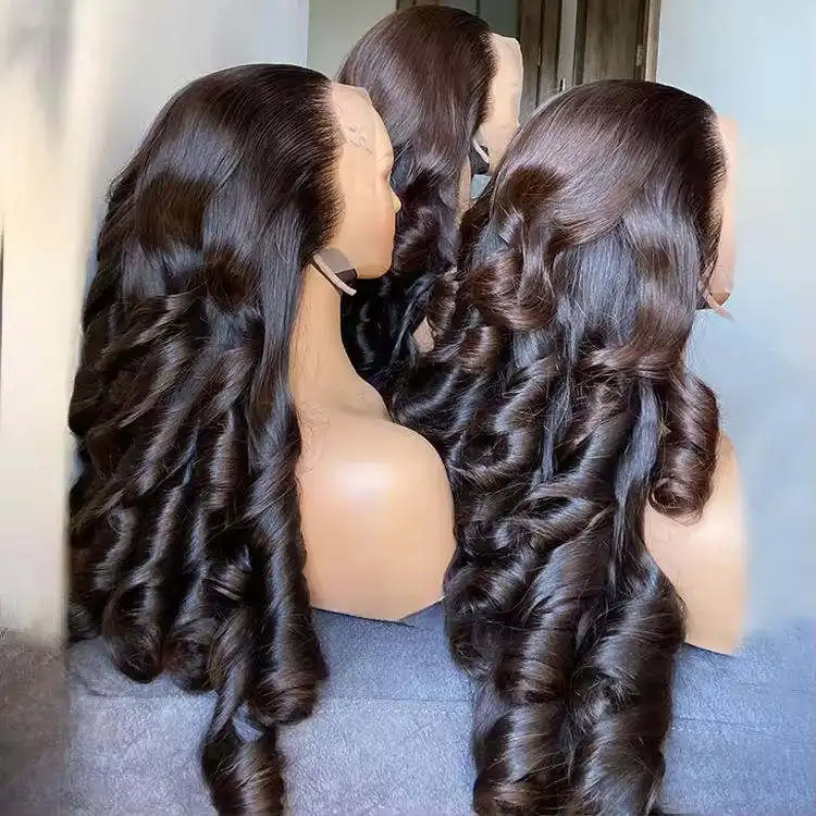 Funmi Super Double Drawn Wig,Raw Virgin Lace Front Loose Wave Bouncy Curly Wigs,Cheap HD Human Hair Wigs Chinese Hair Vendor